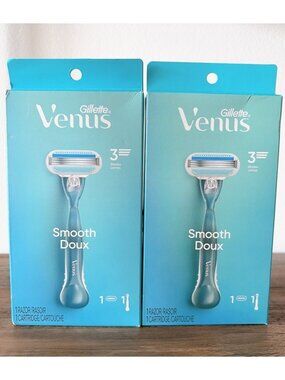 2x Gillette Venus Smooth Womens Razor with Reusable Razor Handle + Blade Refill